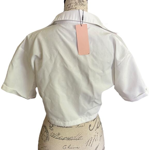 Cider White Short Sleeve Cropped Shirt Size Small - Picture 2 of 3